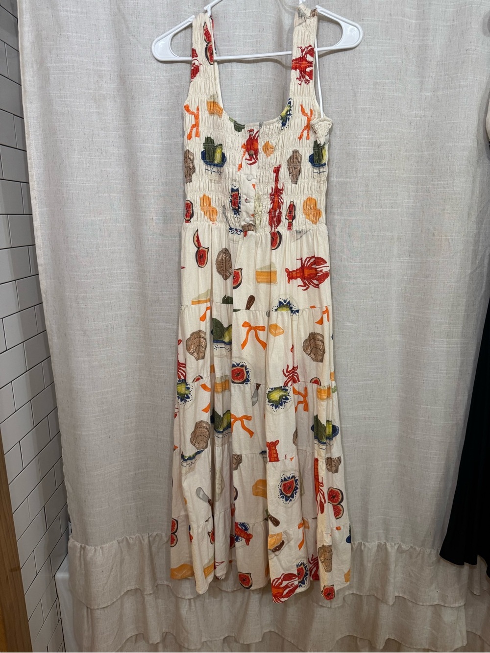 Cream Midi Sundress with Colorful Nautical Print